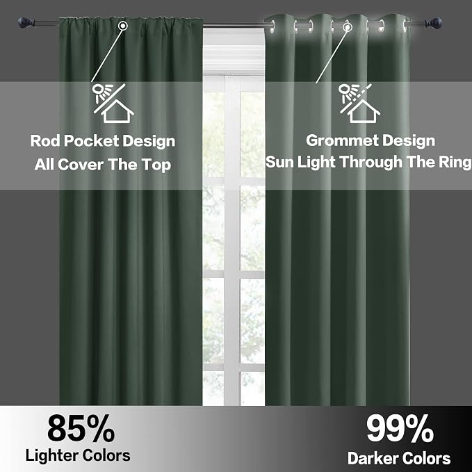 RYB HOME Room Darkening Curtains 45 inches Length, W 42 x L 45 inch, 2 Panels - Image 5