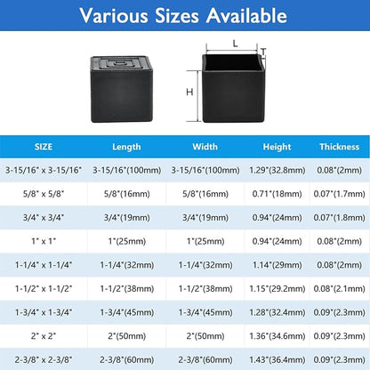 16 Pcs 1" x 1" Square Rubber Chair Leg Caps, PVC Table Leg Covers, Flexible & - Image 8