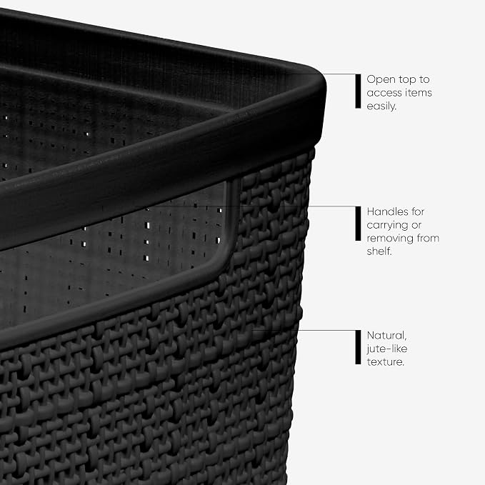 Curver Set of 6 Jute Medium Decorative Plastic Organization and Storage Baskets - Image 5