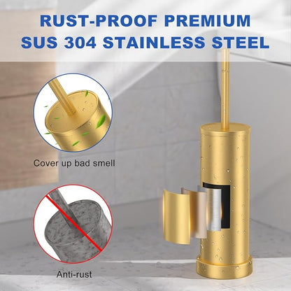 Toilet Brush and Holder Set: 304 Stainless Steel Brushed Gold Toilet Bowl Brush - Image 2