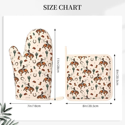 Western Cactus Cowboy Boho Silicone Oven Mitts Pan Mats Set of 2, Heat - Image 3