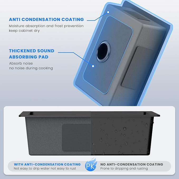 POPFLY Kitchen Sink, 28×20 Inch Drop In 18 Gauge Handmade SUS 304 Top mount Stainless Steel 9 Inch Deep Single Bowl Kitchen Sinks, Black