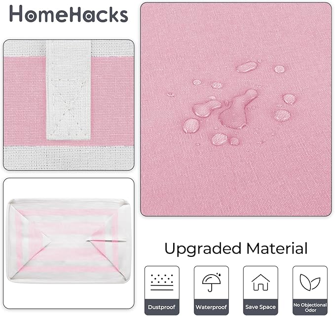 HomeHacks 2 Pack Large Laundry Baskets, Waterproof, Freestanding Laundry Hampers, Collapsible Clothes Hamper with Reinforced Handles in Laundry, College Dorm, Bathroom, Bedroom (Pink, 100Lx2)