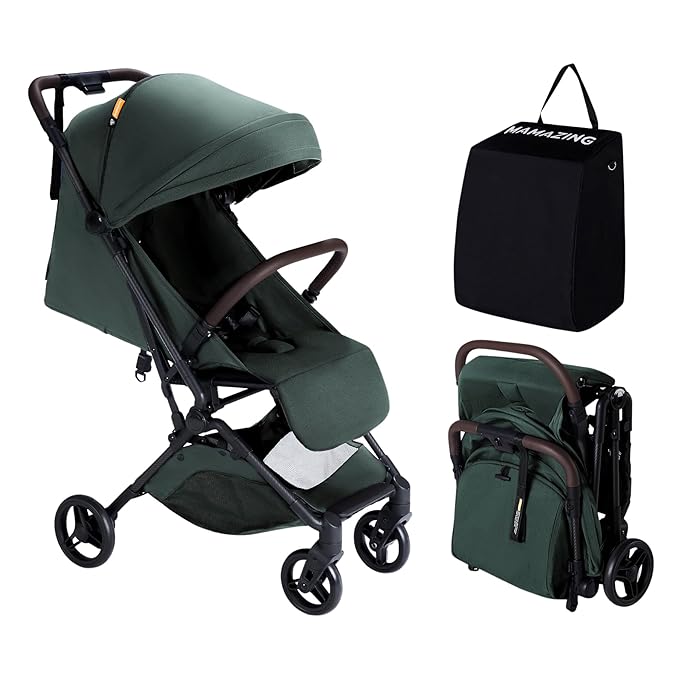 Lightweight Baby Travel Stroller with Carbon Fiber Frame, Compact & Airplane-Friendly, One-Handed Folding Design, 11.6 lbs, Perfect for Toddlers, Green