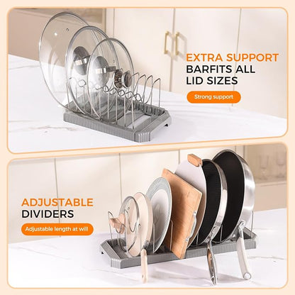 Adjustable Pot Lid Organizer Rack, 9 Compartments Cabinet Storage Holder - Image 4