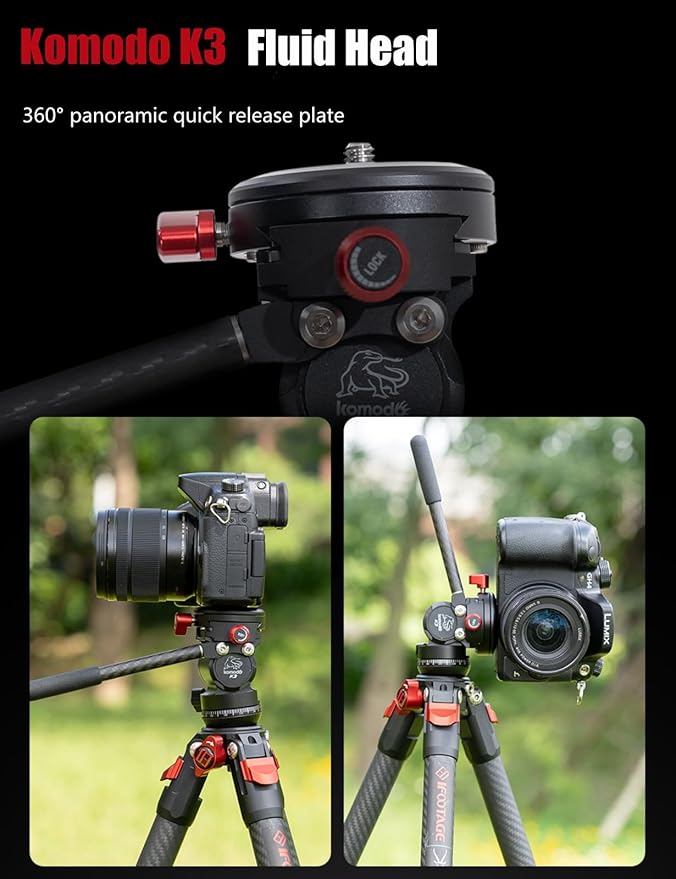 IFOOTAGE Gazelle TC3B+Komodo K3 Carbon Camera Tripod with Fluid Head,Portable Travel Tripod,for Professional Photography, Content Creation, Vlogging and Video Production