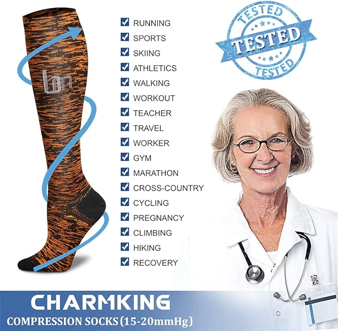 CHARMKING Compression Socks for Women & Men Circulation (3 Pairs) 15-20 mmHg is Best Support for Athletic Running Cycling