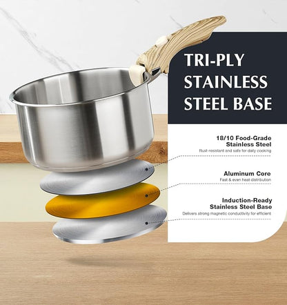 KOCH SYSTEME CS Stainless Steel Saucepan Set 1.5QT & 2QT & 3QT, Stainless Steel - Image 5