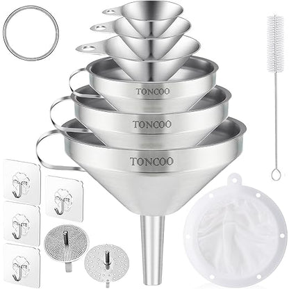 Toncoo 6 Pack Stainless Steel Funnels by Toncoo