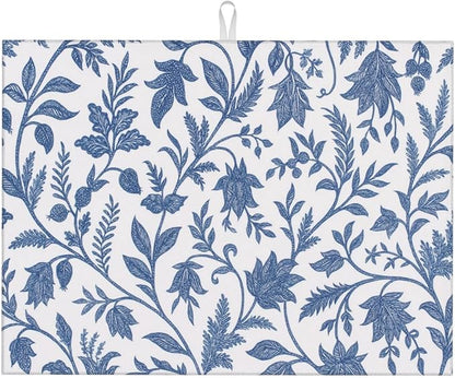 Blue Floral Print Dish Drying Mats by Unknown