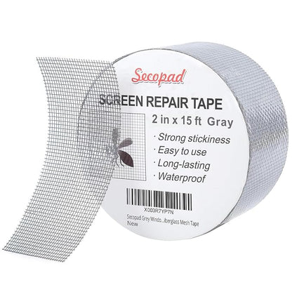 Grey Window Screen Repair Tape, 2IN X 15FT Screen Repair Kit by Secopad