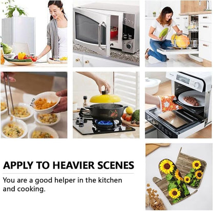 Sunflower Wooden Retro Oven Mitts and Pot Holders Sets of 4, Heat Resistant - Image 8