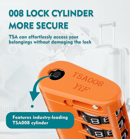 ANVIL 4 Digit Luggage Locks, TSA Locks for Luggage, Advanced TSA008 core, Alert Indicator for Your Travel Lock, Suitcase Lock. (2, Orange)
