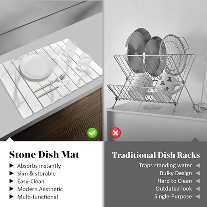 Large Stone Dish Drying Mats for Kitchen Counter, Fast Drying Collapsible Dish - Image 6