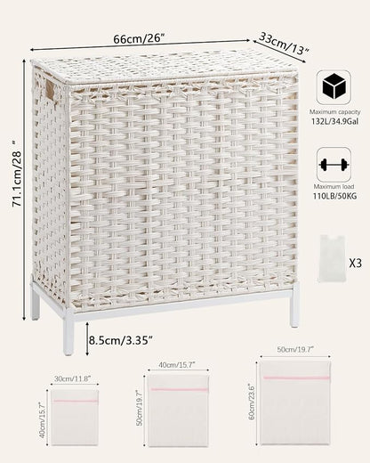 Laundry Hamper with Lid 132 L, Clothes Hamper with Lid, Handwoven Rattan - Image 5