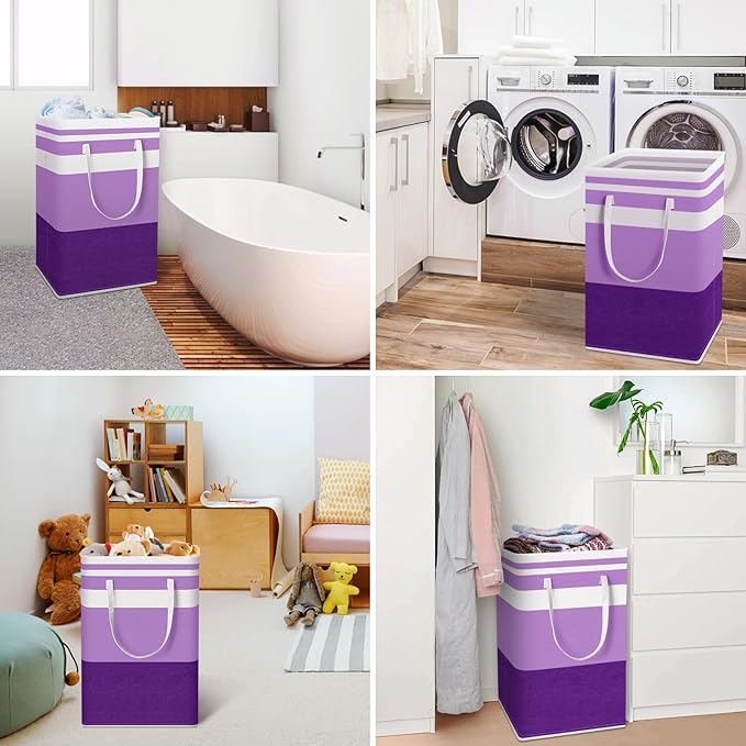 HomeHacks 2 Pack Large Laundry Baskets, Waterproof, Freestanding Laundry Hampers, Collapsible Clothes Hamper with Reinforced Handles in Laundry, College Dorm, Bathroom, Bedroom (Purple, 88Lx2)