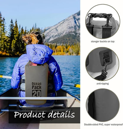 Dry Bag Waterproof Backpack 5L/10L/20L/30L Roll Top Waterproof Bag,Floating Dry bags for Kayaking,Swimming,Boating,Camping,Beach.