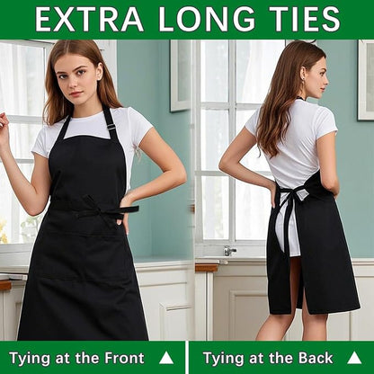 Bib Apron - Unisex Black Aprons 6 Pockets Cooking Kitchen Apron - Image 3