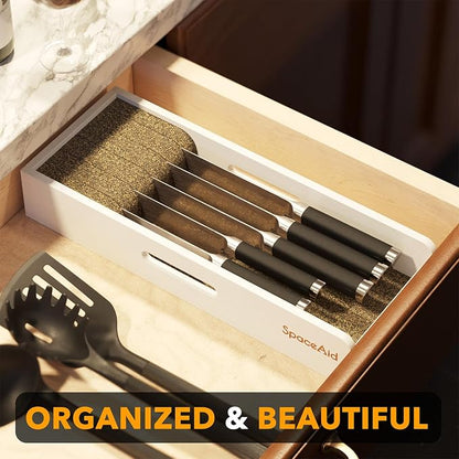 SpaceAid Knife Drawer Organizer Bamboo Insert Dock, Kitchen Steak Knives Holder - Image 4