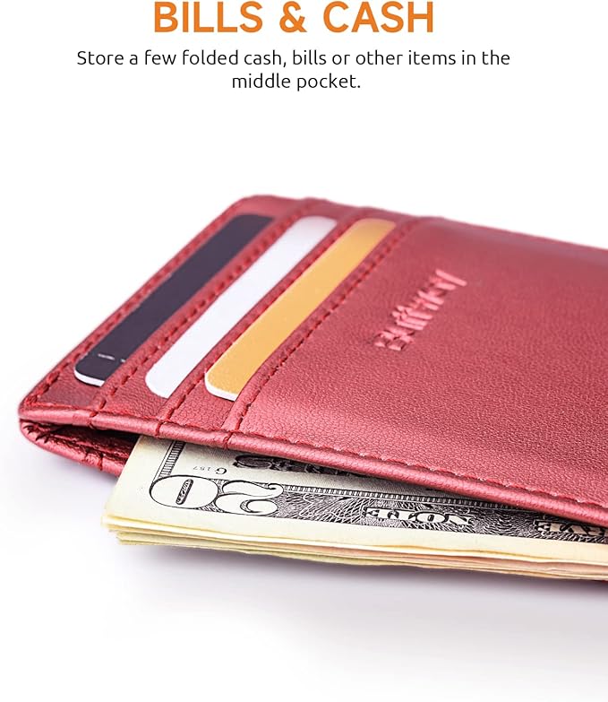 Buffway Mens Slim Wallet, Minimalist Thin Front Pocket Leather Credit Card Holder with RFID Blocking for Work Travel