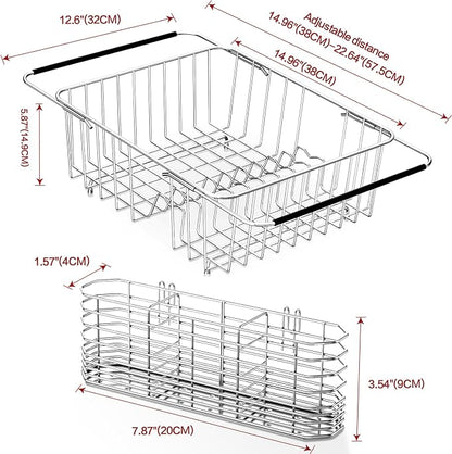 Large Dish Drainer Rack in Sink Adjustable, Expandable 304 Stainless Steel - Image 2