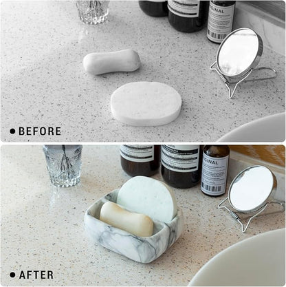 MyGift 5.4 Inch Deluxe Modern White Marble Pattern Resin Double Sponge Holder - Image 7
