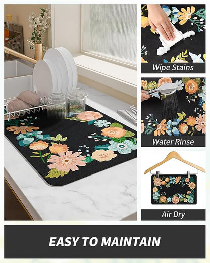 AMOAMI Coffee Mat Hide Stain Rubber Backed Absorbent Dish Drying Mat - Image 3