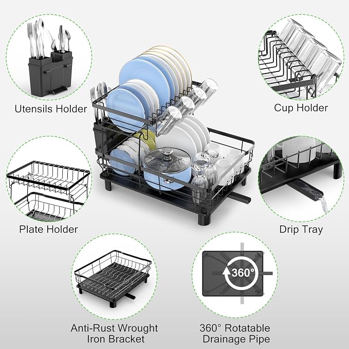 Dish Drying Rack, Space Saving & Durable, Rust-Proof Large 2 Tier Stainless - Image 6