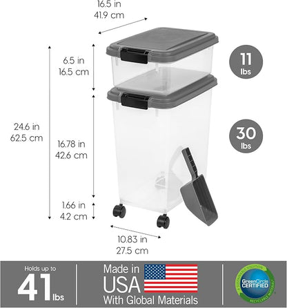IRIS USA 30 lbs & 11 lbs Combo Airtight Dog Food Storage Container, Stackable - Image 3