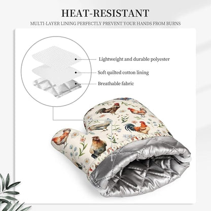 Cute Chicken Oven Mitts and Pot Holders Set, Heat Resistant & Non-Slip Silicone - Image 4