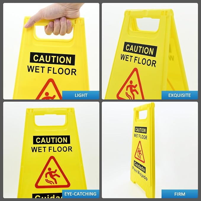 2 Pack Caution Wet Floor Sign, 17.5" Height, Bright Yellow, Double-Sided - Image 6