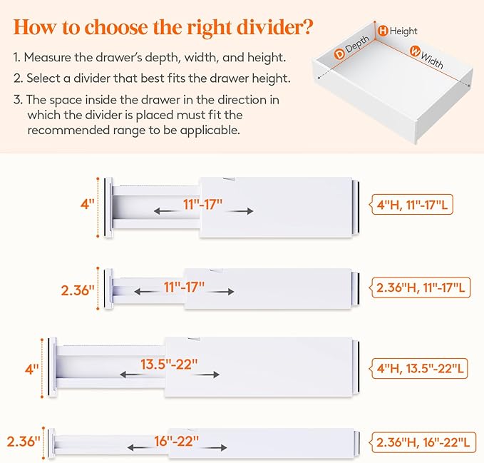 Lifewit 8 Pack 4" High Drawer Dividers 34-56cm/13.5-22" Adjustable Drawer - Image 3