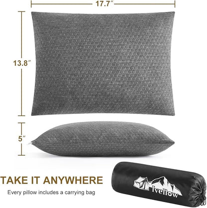 Ivellow Travel Pillow Compressible Camping Pillow for Sleeping Shredded Memory Foam Pillow Compact Firm Supportive for Adults Kids Outdoor Backpacking Hiking Essential Gear