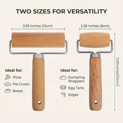 2 Pcs Pastry Roller, Wooden Rolling Pins Pizza Dough Roller Non-Stick Mini - Image 2