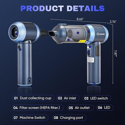 Saker Car Vacuum Portable Cordless 20000Pa Suction Power 4 in 1 Handheld Vacuum - Image 9