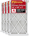 Filtrete 14x24x1 AC Furnace Air Filter, MERV 11, MPR 1000, Micro Allergen Defense, 3-Month Pleated 1-Inch Electrostatic Air Cleaning Filter, 4 Pack (Actual Size 13.81 x 23.81 x 0.81 in)