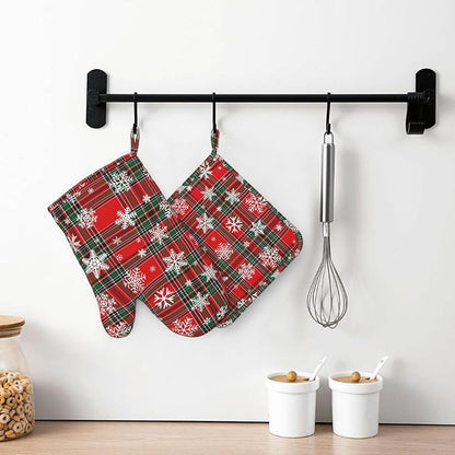 Christmas Plaid Snowflake Oven Mitts and Pot Holders Set - Image 7