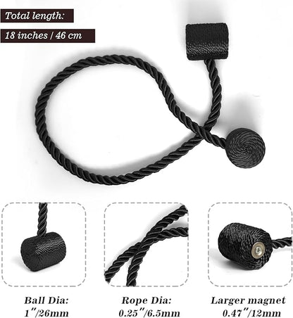 Hion Magnetic Curtain Tiebacks Black 2pcs, Curtain Tiebacks Buckles Holdbacks - Image 3