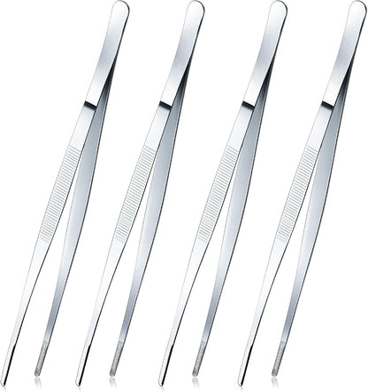 Yaomiao 4 Packs 10 Inch Bar Tweezers Silver Cocktail Tongs Long Garnish by Yaomiao