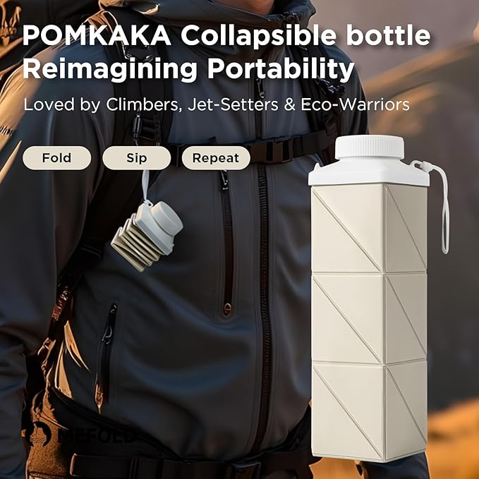 POMKAKA Collapsible Water Bottles 24.3oz(720ml), 2nd Generation Leakproof BPA-Free Travel Water Bottle,Lightweight Reusable Water bottle for Cycling Gym Camping Sports,Champagne White