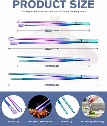4 Pcs Fine Long Tweezer Tongs Professional Rainbow, Sea food and BBQ - Image 3