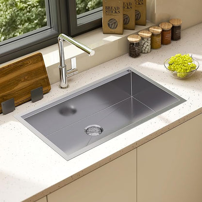 31.5-Inch Undermount Kitchen Sink Workstation, 16 Gauge 304 Stainless Steel Single Bowl Kitchen Sink with Cutting Board, Drying Rack, Roll-Up Rack and Drain Assembly