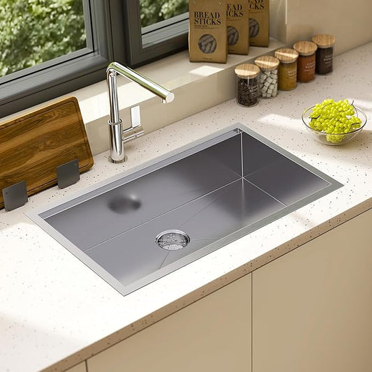 31.5-Inch Undermount Kitchen Sink Workstation, 16 Gauge 304 Stainless Steel Single Bowl Kitchen Sink with Cutting Board, Drying Rack, Roll-Up Rack and Drain Assembly