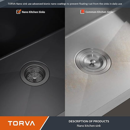 TORVA 14 x 14 Inch Gloss Black Undermount Kitchen Sink, PVD Coated Gunmetal Sink，16 Gauge T-304 Stainless Steel Single Bowl Wet Bar or Prep Sink with Zero-Radius Corners, Dark Grey