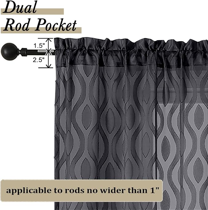 Aiyufeng Black Sheer Curtains Tiers 36 Inch Length 2 Panels Set, Airy - Image 4