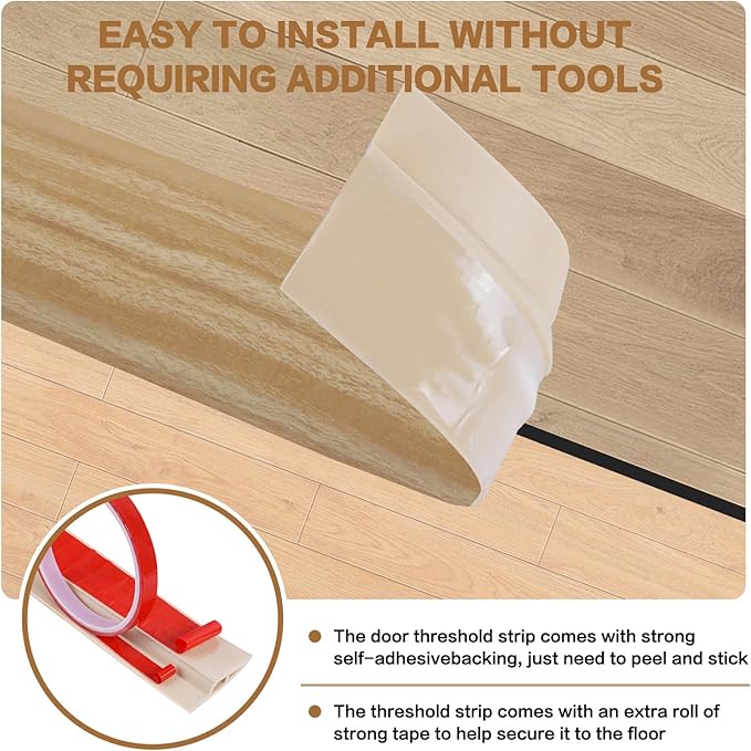 Floor Transition Strip Vinyl Door Threshold Ramp Self Adhesive Carpet Edging Strip Doorway Edge Trim, Overlap Edge Reducer for Laminate Carpet, Floor, Tile (Light Yellow Grain, 1/5" to 2/5", 3.3Ft)