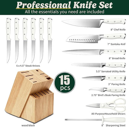 Knife Set, 15 Piece Premium Chef High Carbon Stainless Steel Kitchen Knife - Image 4
