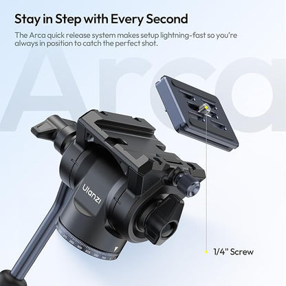 ULANZI Ombra Video Ⅱ Camera Tripod with Fluid Head, 61.5" Travel Tripod with 360° Rotated Arca Quick Release Plate, Portable Stand for Phone Camera Vlogging Video Shooting with Carry Bag Phone Clamp