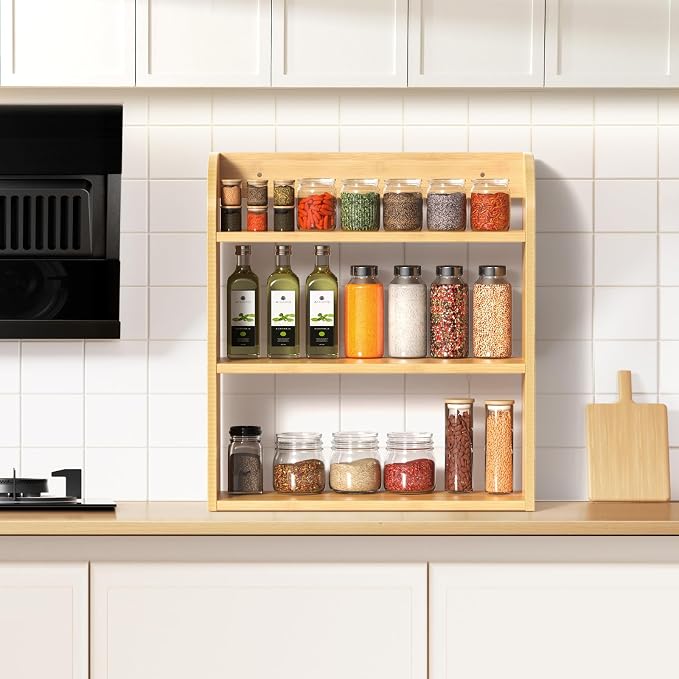 ROMGUAR CRAFT 3 Tier Bamboo Spice Rack, Countertop or Wall Mounting Wood Spice - Image 6
