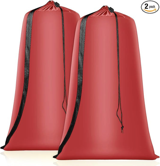 Heavy Duty Laundry Bag 2 Pack XL Nylon Laundry Bags with Straps, Washable Large Dirty Clothes Organizer with Drawstring Closure, Travel Washing Bag Fit a Laundry Hamper or Basket